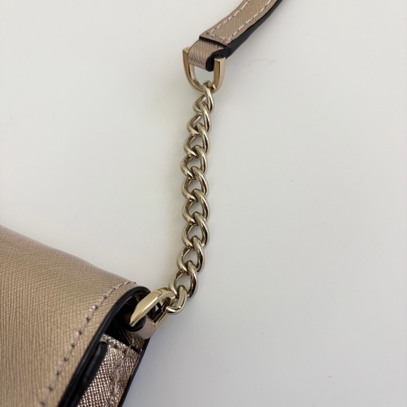 Kate Spade Rose Gold Metallic Leather Flap Crossbody Bag Chain Purse - Picture 12 of 16